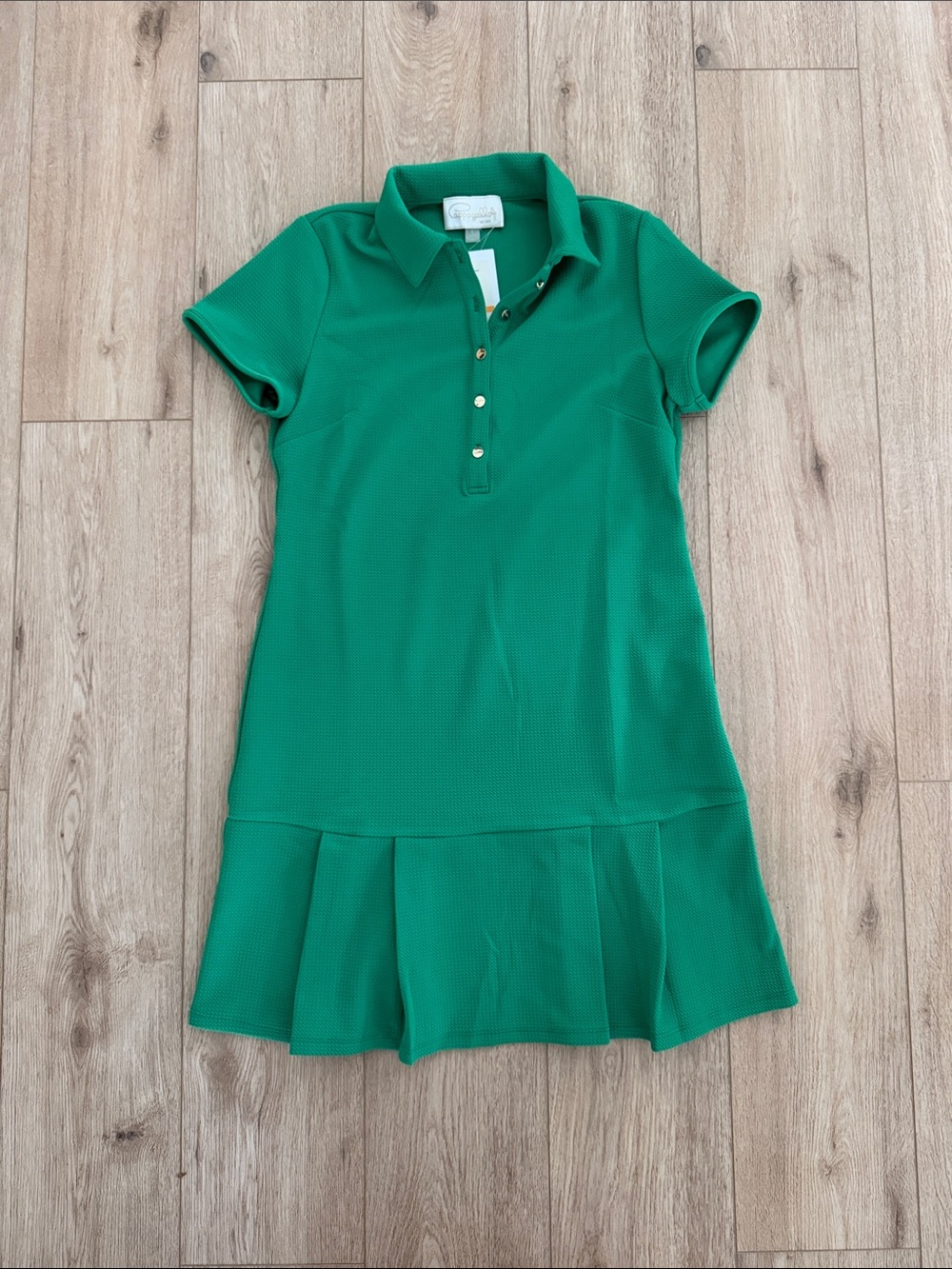 Kelly Green Cappagallo Polo Dress with Pleated Hem